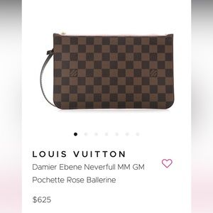 Authentic Louis Vuitton Damier Ebene Neverfull MM GM Pochette - Rose Ballerine